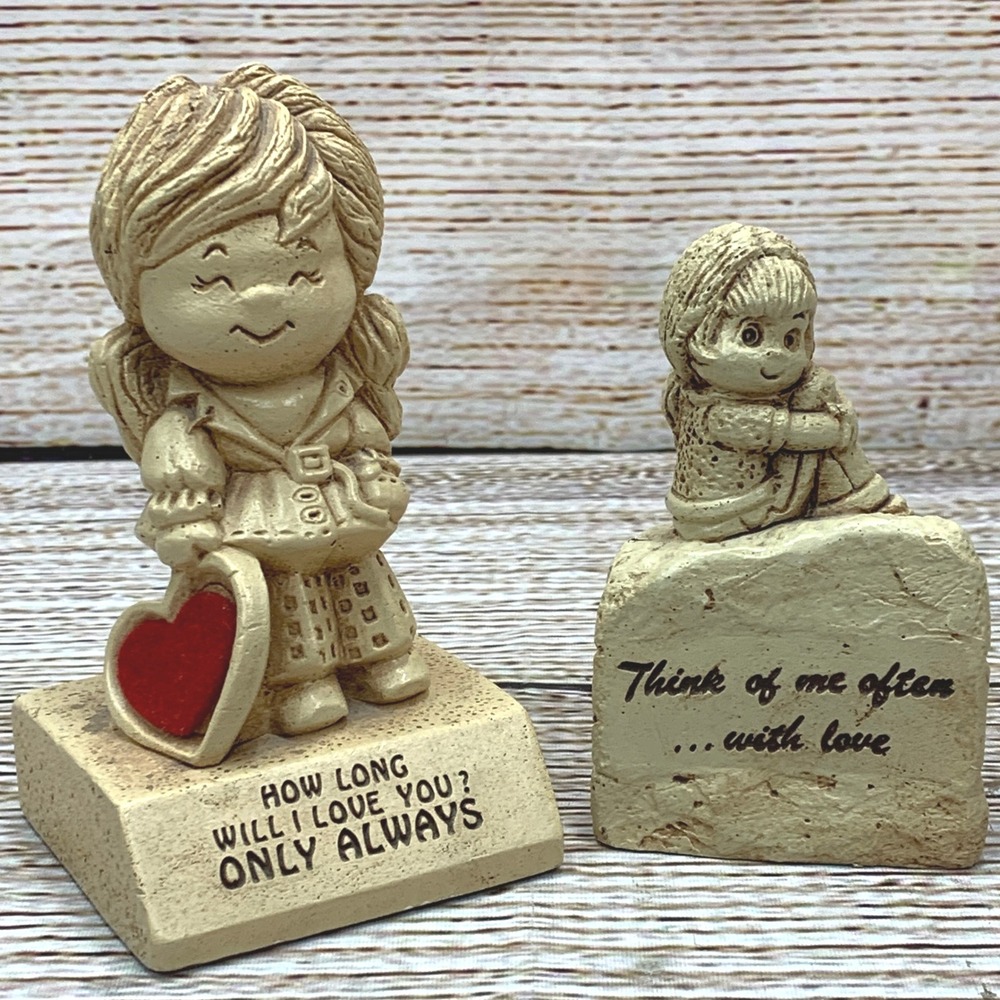 Vintage Paula 1970 1976 Angel Figurine‎ 2-Piece Set Made in USA Love Sentiment